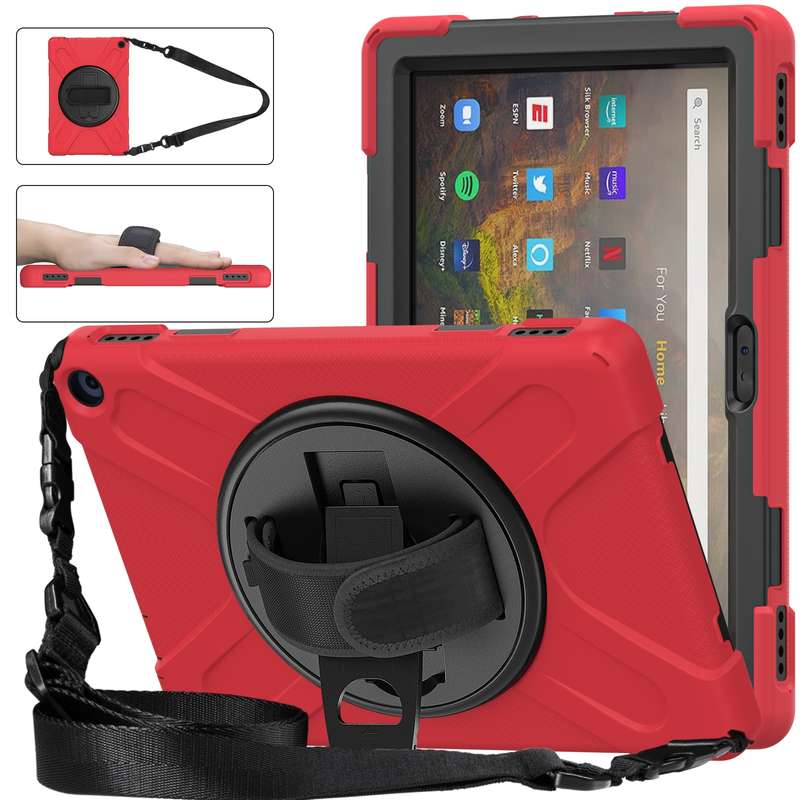 For Amazon Kindle Fire HD 10 2021 Silicone + PC Protective Case with Holder & Shoulder Strap(Colorfu