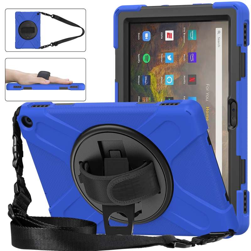 For Amazon Kindle Fire HD 10 2021 Silicone + PC Protective Case with Holder & Shoulder Strap(Colorfu
