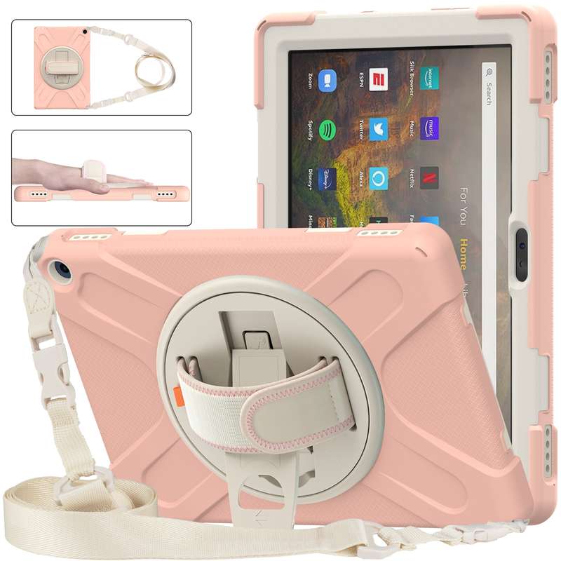 For Amazon Kindle Fire HD 10 2021 Silicone + PC Protective Case with Holder & Shoulder Strap(Colorfu
