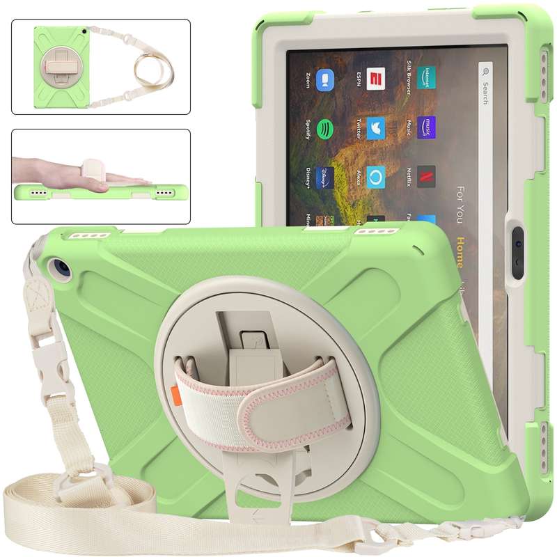 For Amazon Kindle Fire HD 10 2021 Silicone + PC Protective Case with Holder & Shoulder Strap(Colorfu