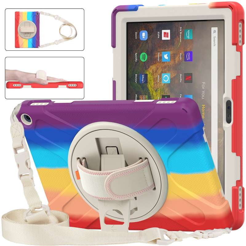 For Amazon Kindle Fire HD 10 2021 Silicone + PC Protective Case with Holder & Shoulder Strap(Colorfu