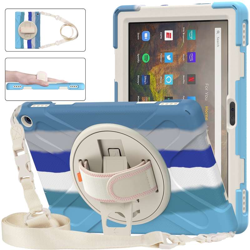 For Amazon Kindle Fire HD 10 2021 Silicone + PC Protective Case with Holder & Shoulder Strap(Colorfu