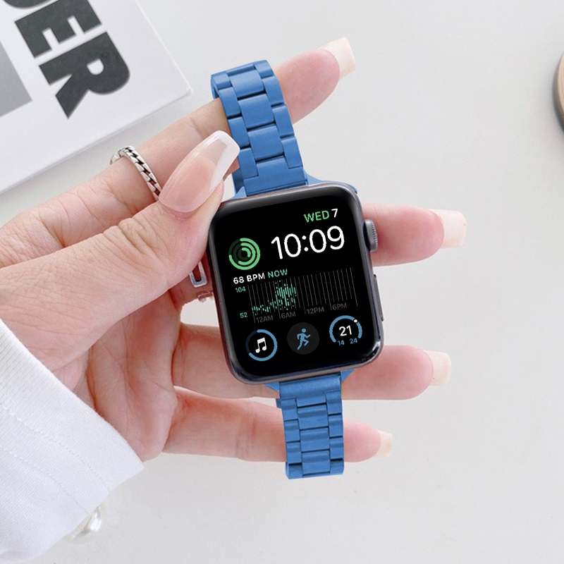 Three-beads Steel Watch Band For Apple Watch Series 9&8&7 41mm / SE 3&SE 2&6&SE&5&4 40mm / 3&2&