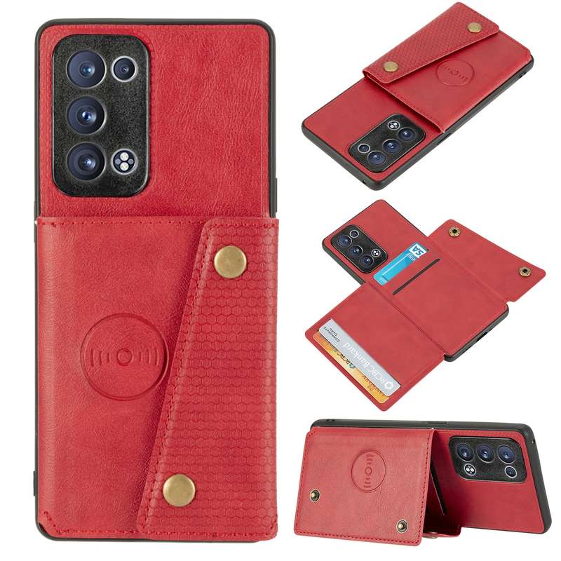 For OPPO Reno6 Pro+ 5G Double Buckle PU + TPU Shockproof Magnetic Protective Case with Card Slot & H