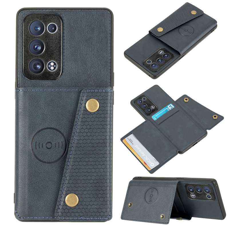 For OPPO Reno6 Pro+ 5G Double Buckle PU + TPU Shockproof Magnetic Protective Case with Card Slot & H