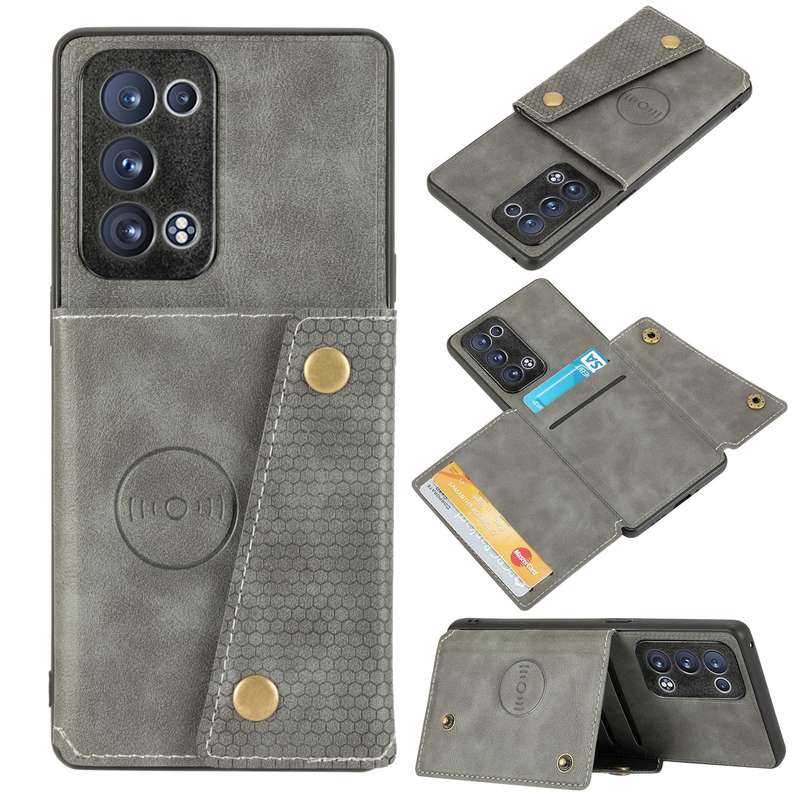 For OPPO Reno6 Pro+ 5G Double Buckle PU + TPU Shockproof Magnetic Protective Case with Card Slot & H
