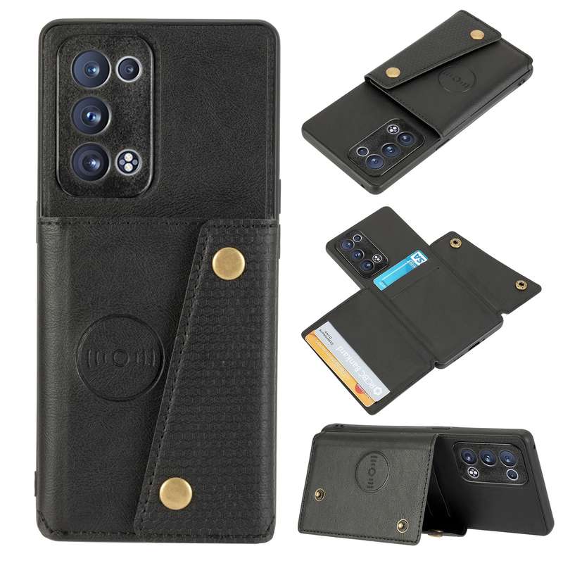 For OPPO Reno6 Pro+ 5G Double Buckle PU + TPU Shockproof Magnetic Protective Case with Card Slot & H