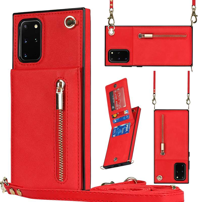 For Samsung Galaxy S20 Cross-body Zipper Square TPU+PU Back Cover Case with Holder & Card Slots & Wa