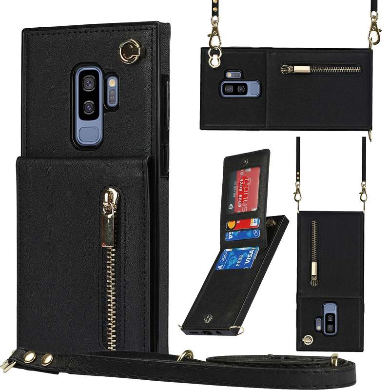 For Samsung Galaxy S9 Plus Cross-body Zipper Square TPU+PU Back Cover Case with Holder & Card Slots