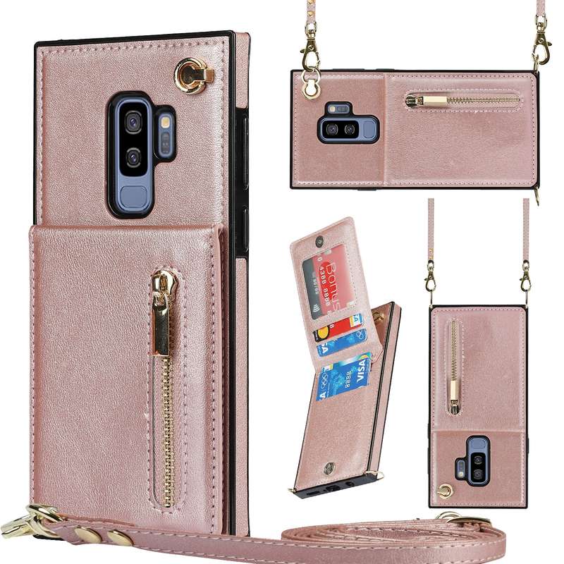 For Samsung Galaxy S9 Plus Cross-body Zipper Square TPU+PU Back Cover Case with Holder & Card Slots