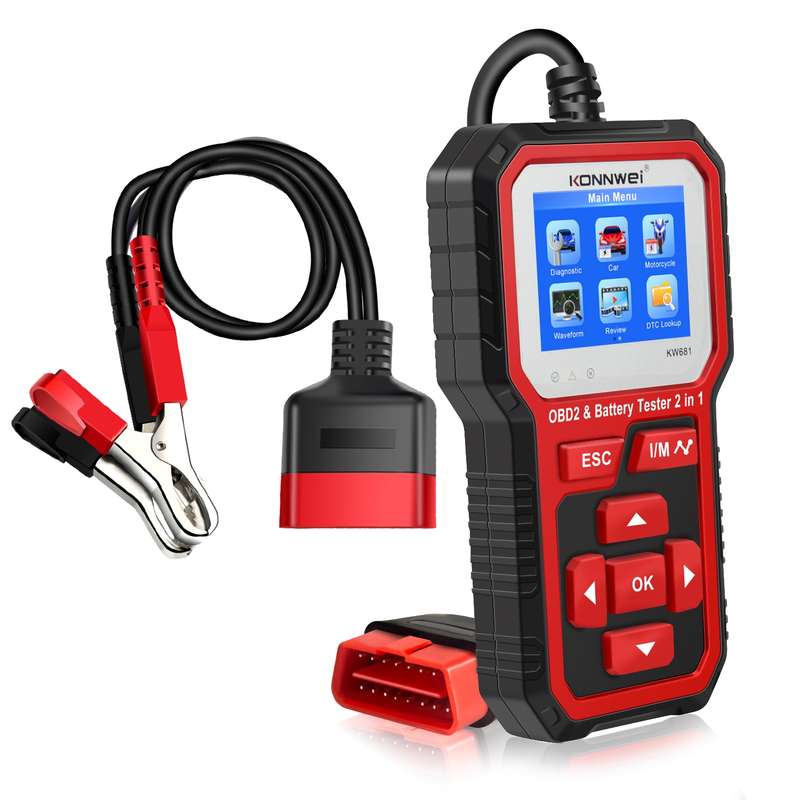 KONNWEI KW681 Car 2.4 inch TFT Screen OBD Fault Diagnosis + 6V-12V Battery Tester Support 9 Language