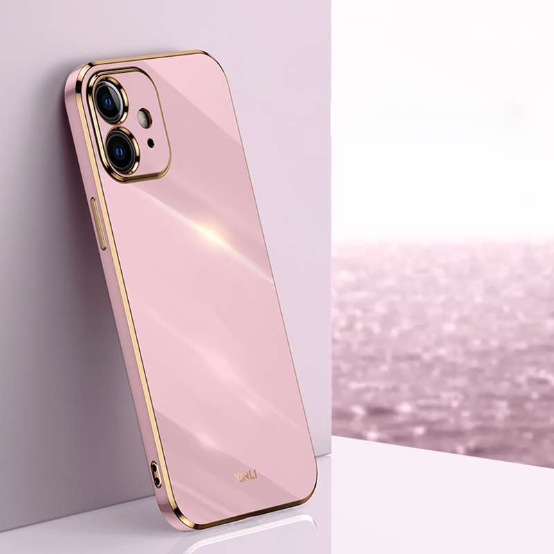 For iPhone 12 XINLI Straight Edge 6D Electroplate TPU Phone Case(Cherry Purple)