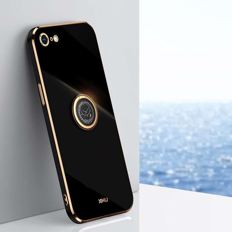 XINLI Straight Edge 6D Electroplate TPU Phone Case with Ring Holder For iPhone 6 Plus / 6s Plus(Blac