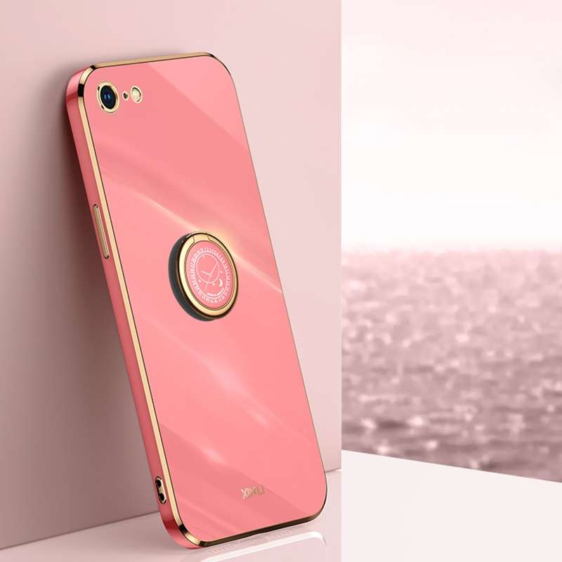 XINLI Straight Edge 6D Electroplate TPU Phone Case with Ring Holder For iPhone 6 Plus / 6s Plus(Pink