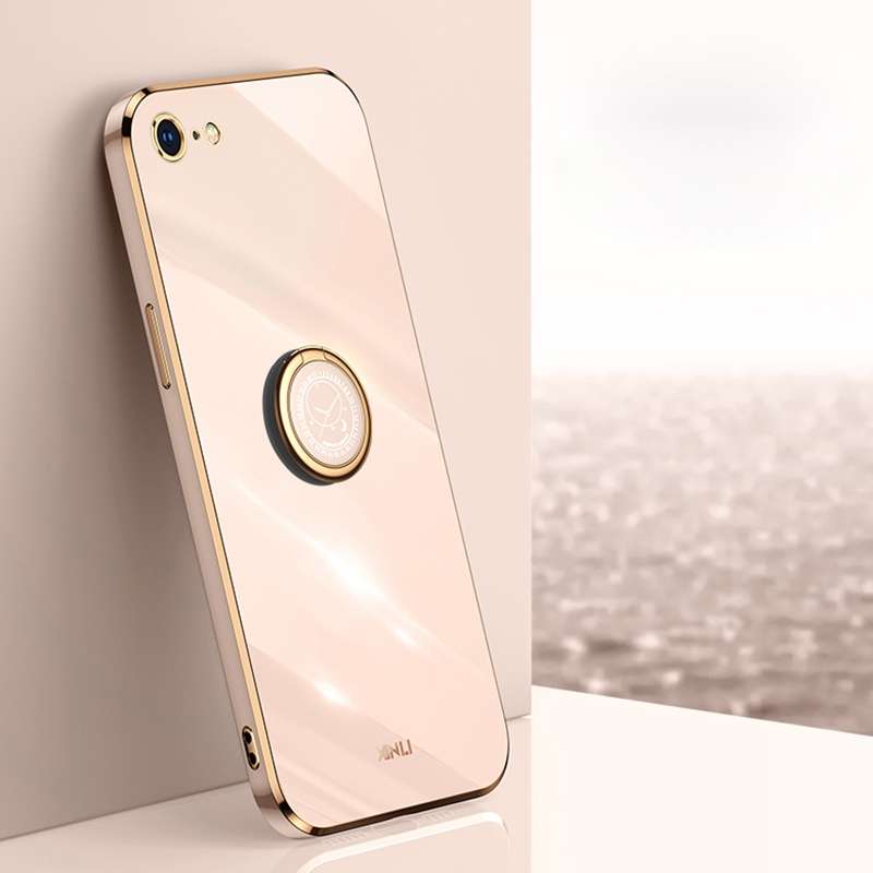 XINLI Straight Edge 6D Electroplate TPU Phone Case with Ring Holder For iPhone 6 Plus / 6s Plus(Blac