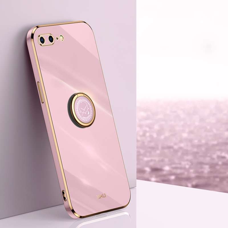 XINLI Straight Edge 6D Electroplate TPU Phone Case with Ring Holder For iPhone 6 Plus / 6s Plus(Pink