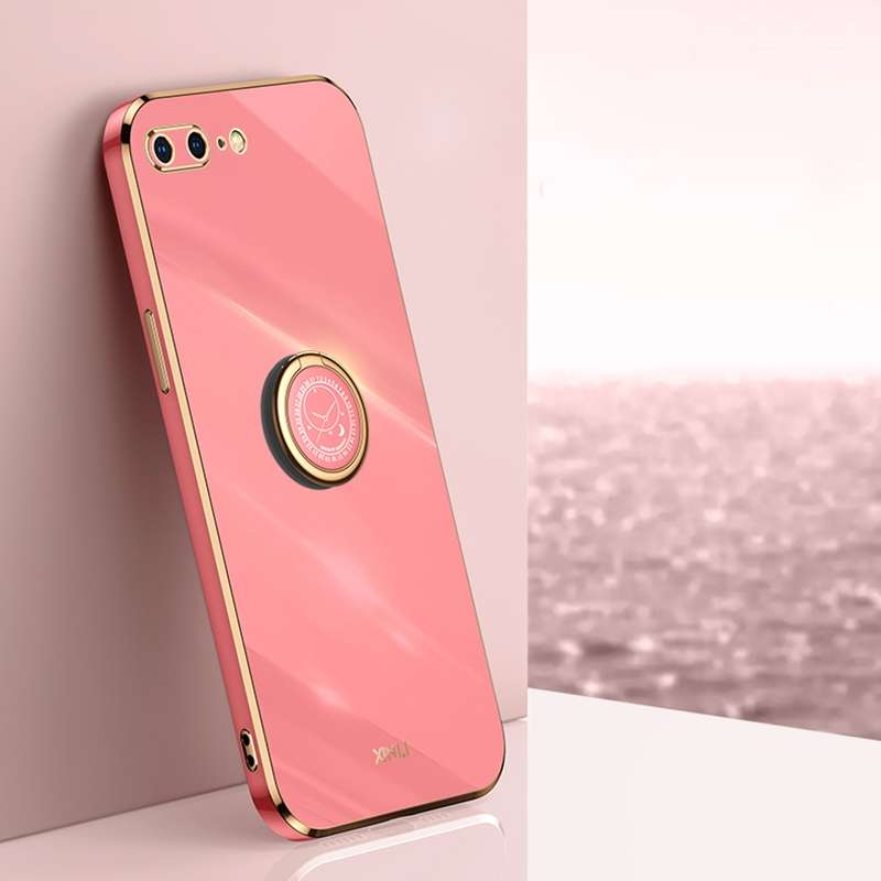 XINLI Straight Edge 6D Electroplate TPU Phone Case with Ring Holder For iPhone 6 Plus / 6s Plus(Pink