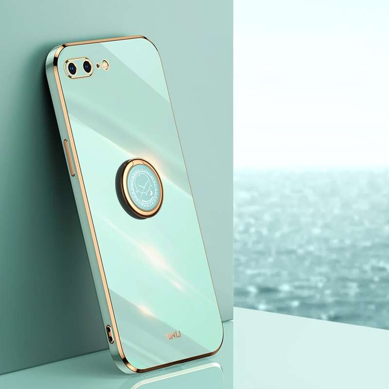 XINLI Straight Edge 6D Electroplate TPU Phone Case with Ring Holder For iPhone 6 Plus / 6s Plus(Pink