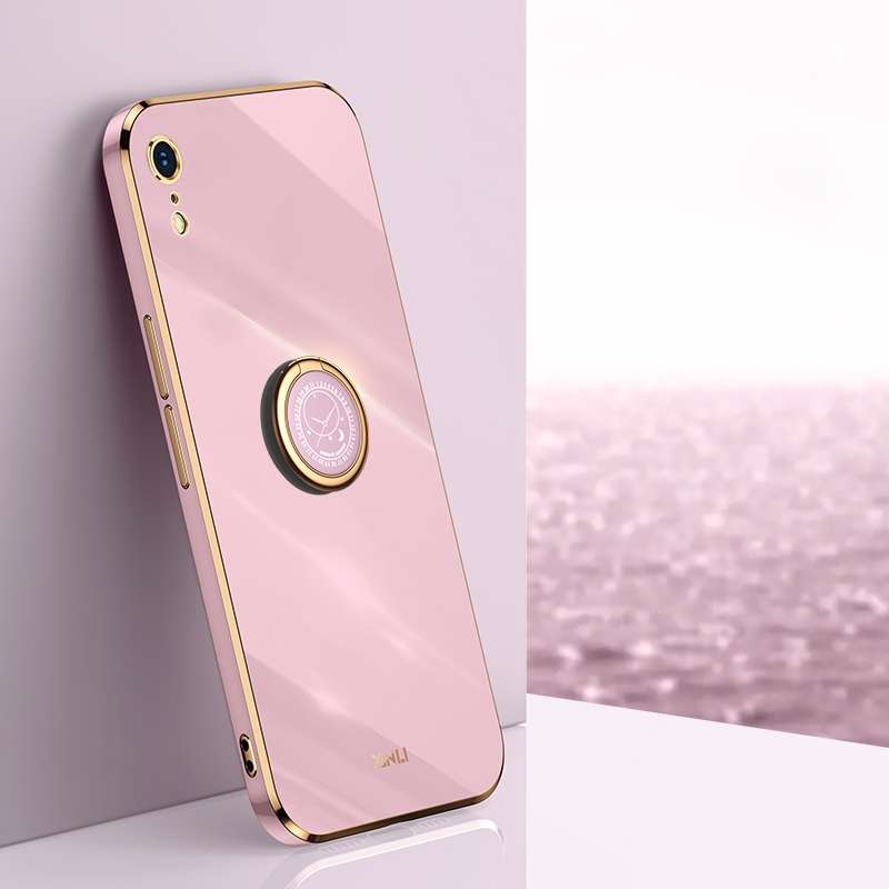 For iPhone XR XINLI Straight Edge 6D Electroplate TPU Phone Case with Ring Holder(Mint Green)
