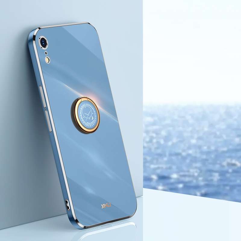 For iPhone XR XINLI Straight Edge 6D Electroplate TPU Phone Case with Ring Holder(Mint Green)