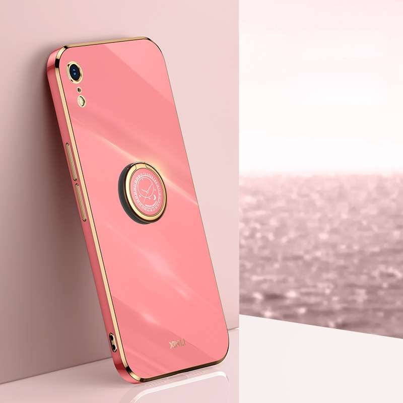 For iPhone XR XINLI Straight Edge 6D Electroplate TPU Phone Case with Ring Holder(Mint Green)