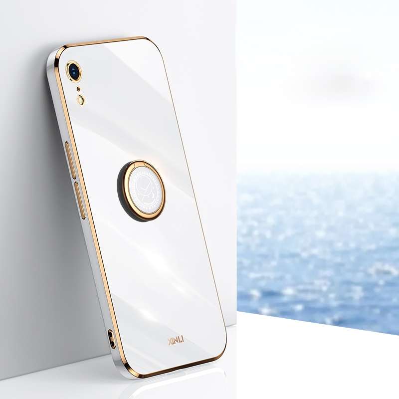 For iPhone XR XINLI Straight Edge 6D Electroplate TPU Phone Case with Ring Holder(Mint Green)