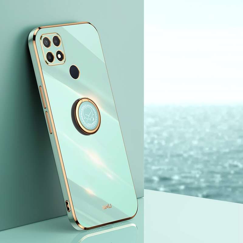 For OPPO A15 XINLI Straight Edge 6D Electroplate TPU Phone Case with Ring Holder(Black)