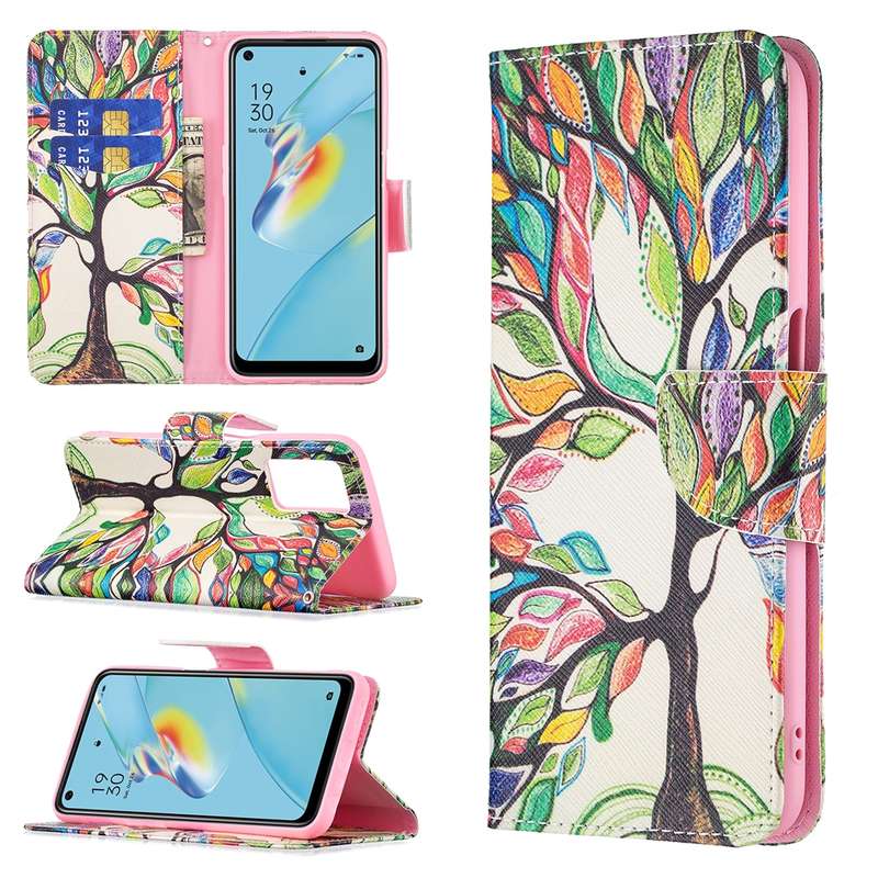 For OPPO A54 4G / A55 5G Colored Drawing Pattern Horizontal Flip Leather Case with Holder & Card Slo