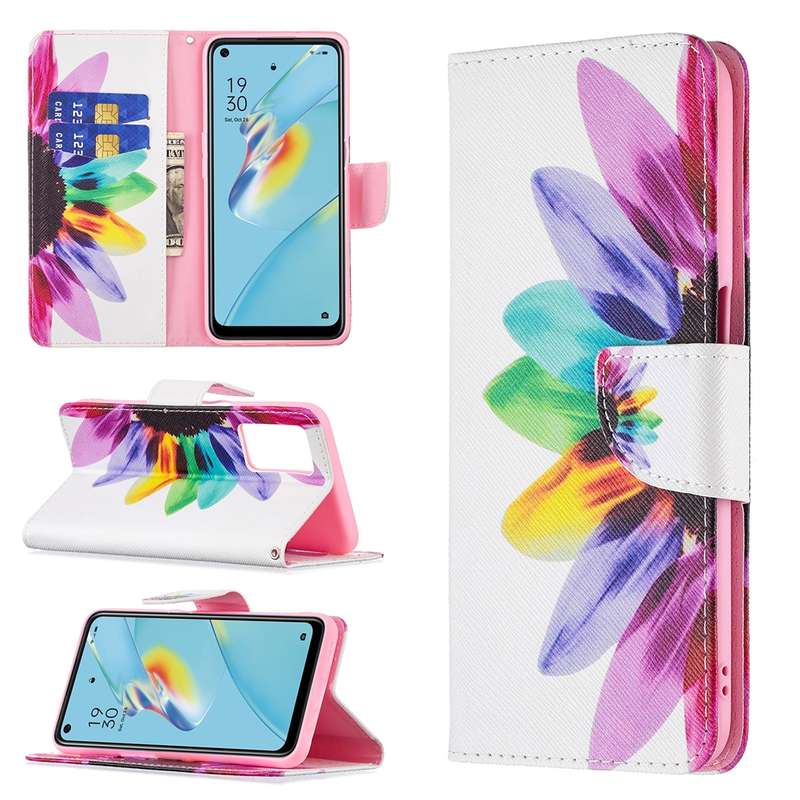 For OPPO A54 4G / A55 5G Colored Drawing Pattern Horizontal Flip Leather Case with Holder & Card Slo