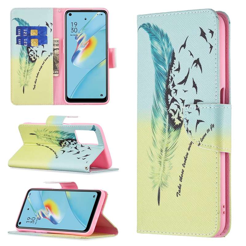 For OPPO A54 4G / A55 5G Colored Drawing Pattern Horizontal Flip Leather Case with Holder & Card Slo