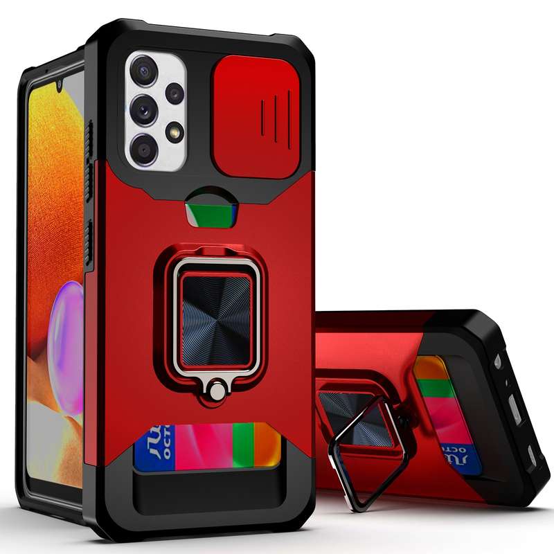 For Samsung Galaxy A32 4G Sliding Camera Cover Design PC + TPU Shockproof Case with Ring Holder & Ca