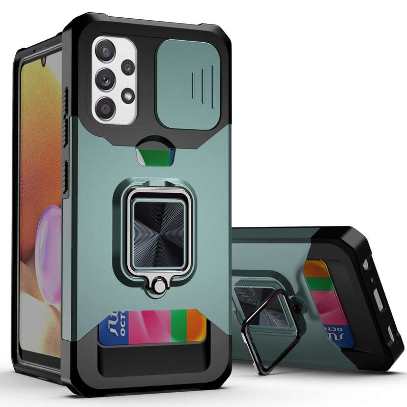 For Samsung Galaxy A32 4G Sliding Camera Cover Design PC + TPU Shockproof Case with Ring Holder & Ca