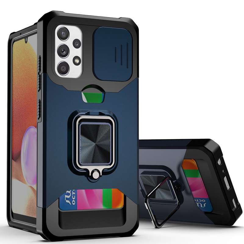 For Samsung Galaxy A32 4G Sliding Camera Cover Design PC + TPU Shockproof Case with Ring Holder & Ca