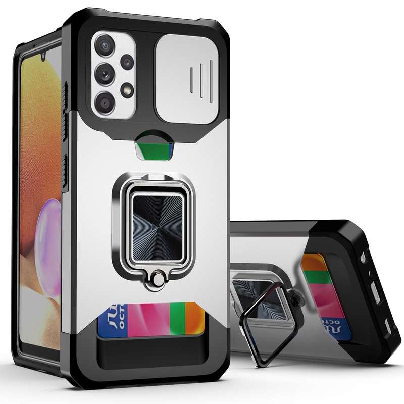 For Samsung Galaxy A32 4G Sliding Camera Cover Design PC + TPU Shockproof Case with Ring Holder & Ca