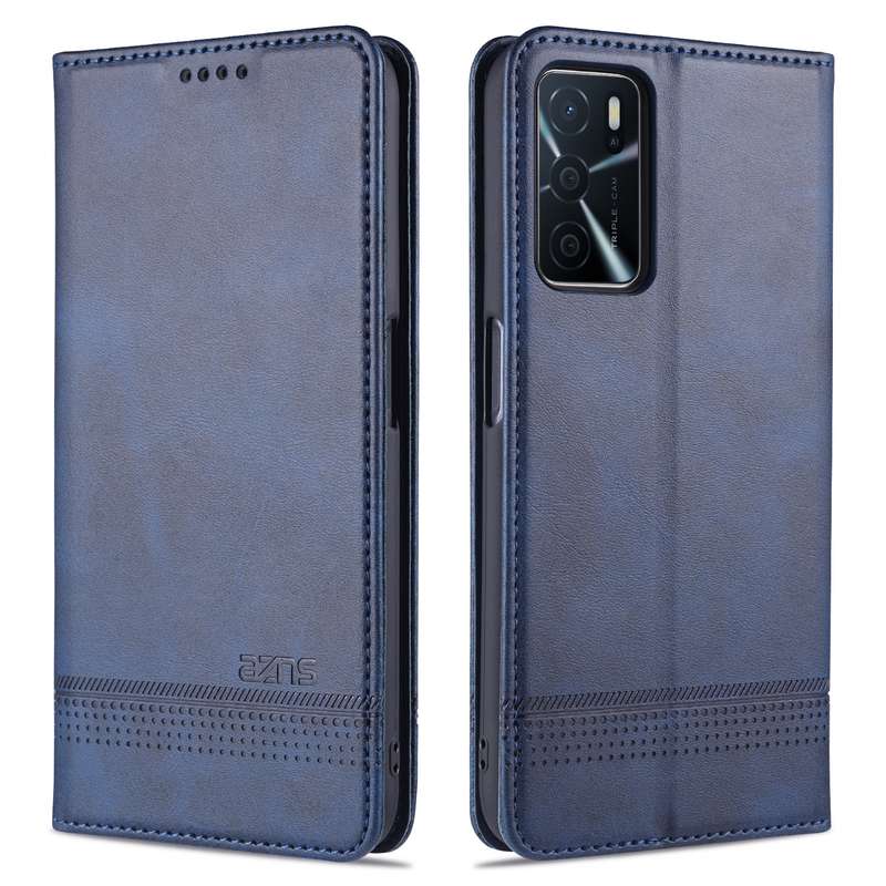 For OPPO A16 AZNS Magnetic Calf Texture Horizontal Flip Leather Case with Card Slots & Holder & Wall