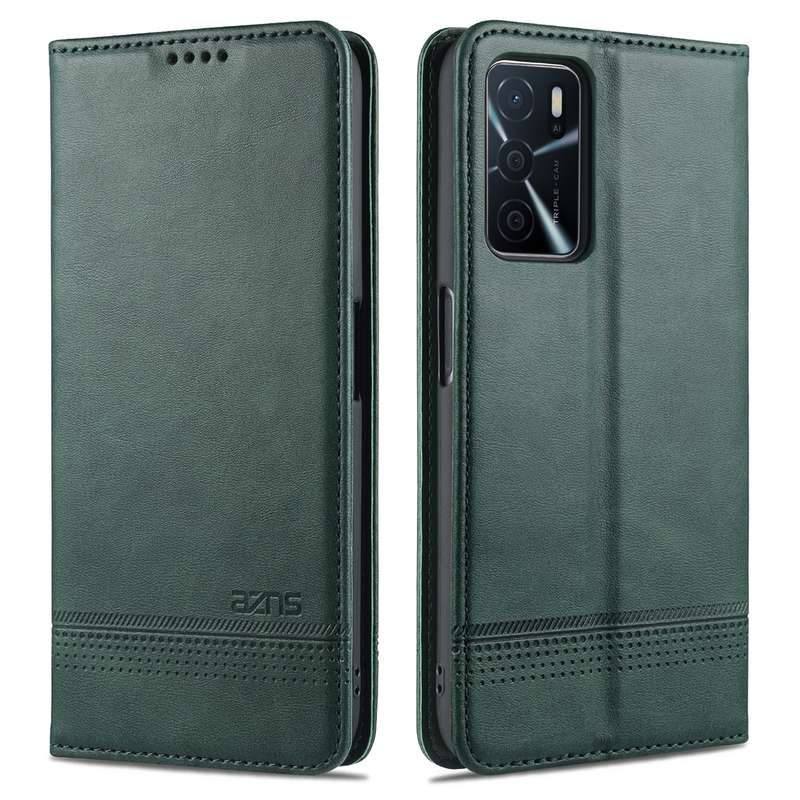 For OPPO A16 AZNS Magnetic Calf Texture Horizontal Flip Leather Case with Card Slots & Holder & Wall