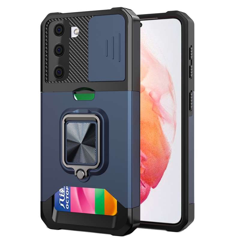 For Galaxy S10+ Carbon Fiber Protective Case with 360 Degree Rotating Ring Holder(Green)