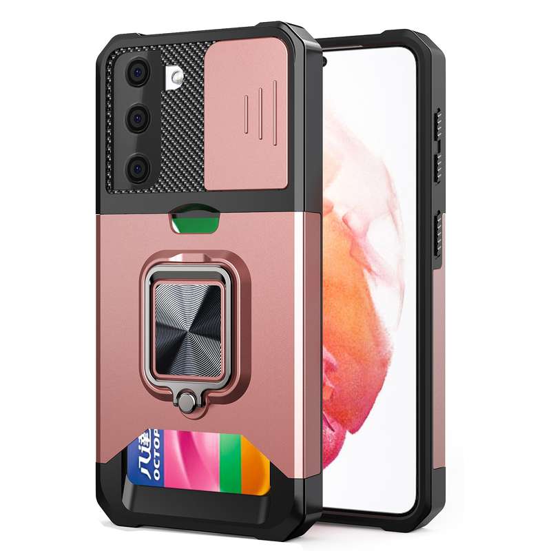 For Samsung Galaxy A12 Sliding Camera Cover Design PC + TPU Shockproof Case with Ring Holder & Card