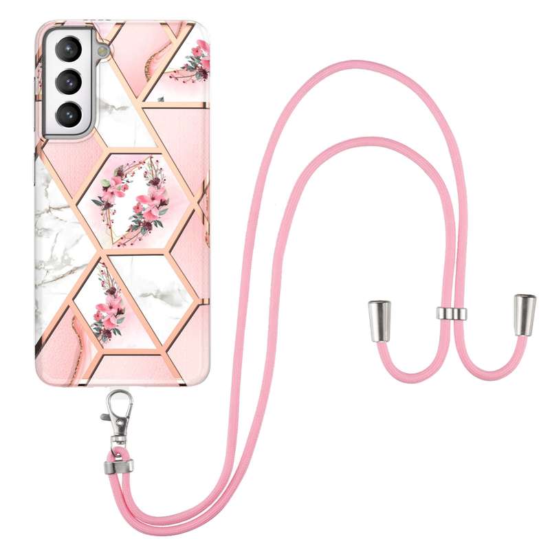 For Samsung Galaxy S21 FE 5G Electroplating Splicing Marble Flower Pattern TPU Shockproof Case with