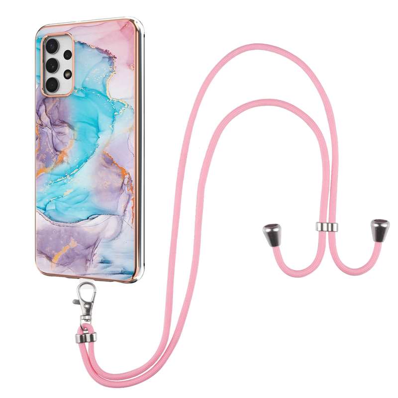 For Samsung Galaxy A32 5G Electroplating Pattern IMD TPU Shockproof Case with Neck Lanyard(Milky Way