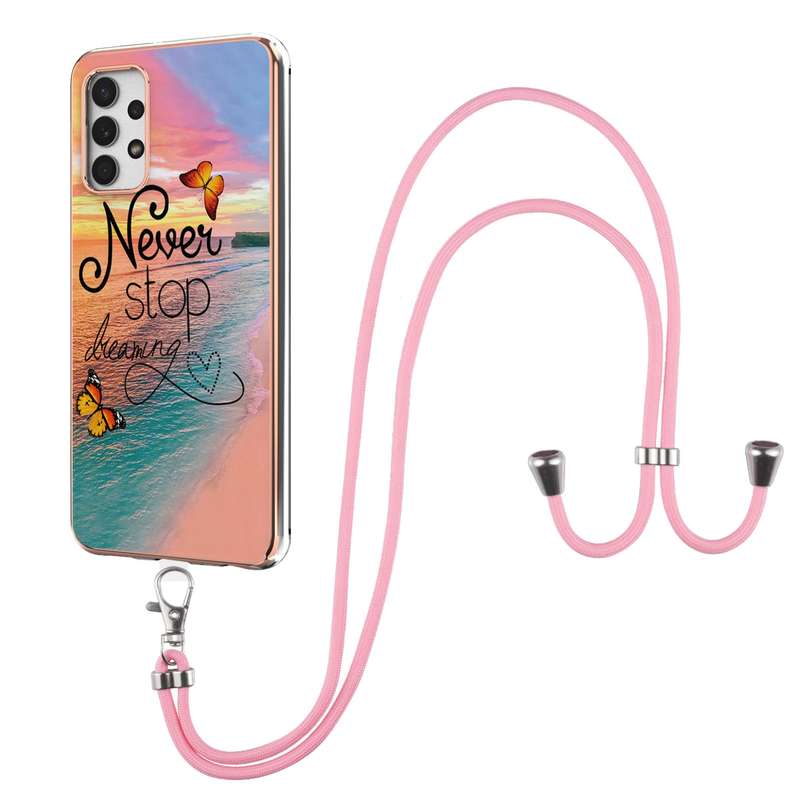 For Samsung Galaxy A32 5G Electroplating Pattern IMD TPU Shockproof Case with Neck Lanyard(Milky Way
