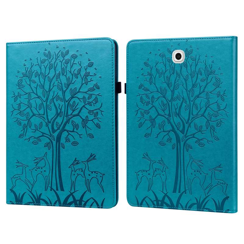 For Samsung Galaxy Tab S2 9.7 Tree & Deer Pattern Pressed Printing Horizontal Flip PU Leather Case w