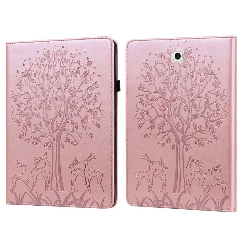 For Samsung Galaxy Tab S2 9.7 Tree & Deer Pattern Pressed Printing Horizontal Flip PU Leather Case w