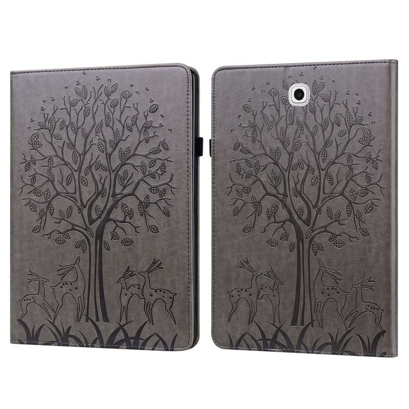 For Samsung Galaxy Tab S2 9.7 Tree & Deer Pattern Pressed Printing Horizontal Flip PU Leather Case w