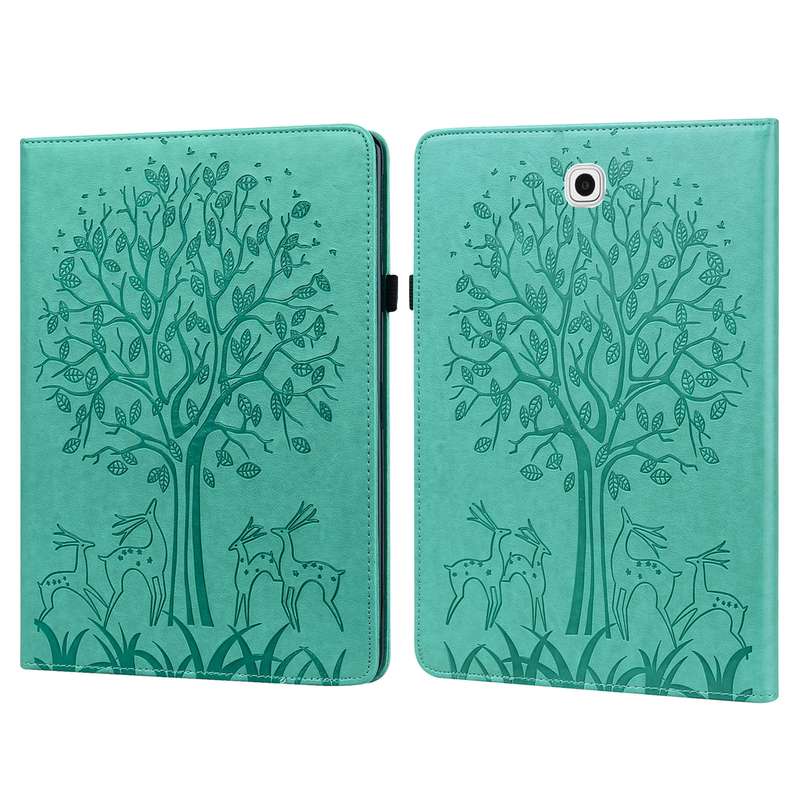For Samsung Galaxy Tab S2 9.7 Tree & Deer Pattern Pressed Printing Horizontal Flip PU Leather Case w