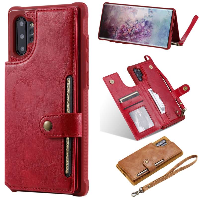 For Galaxy Note 10 Plus Buckle Zipper Shockproof Protective Case with Holder & Card Slots & Wallet &