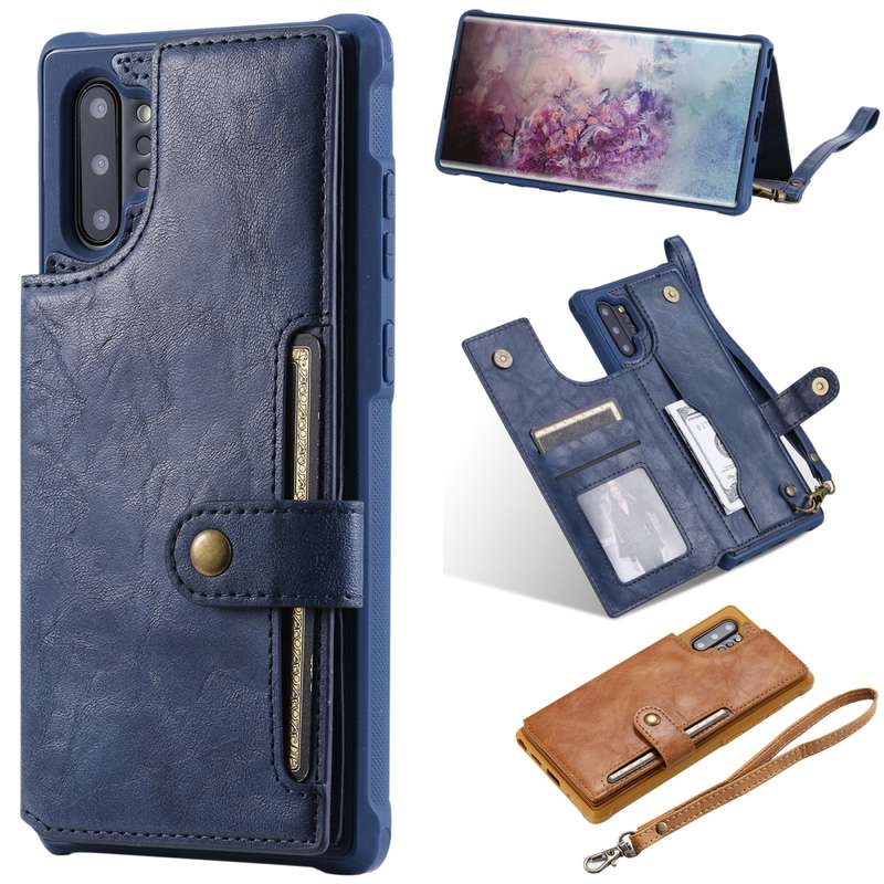 For Galaxy Note 10 Plus Buckle Zipper Shockproof Protective Case with Holder & Card Slots & Wallet &