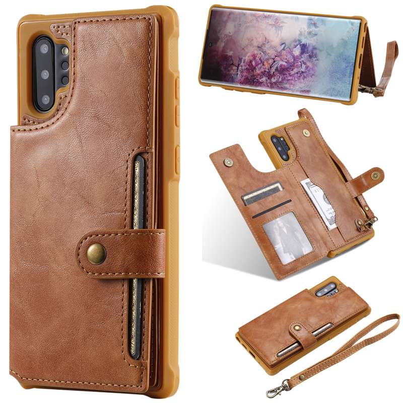 For Galaxy Note 10 Plus Buckle Zipper Shockproof Protective Case with Holder & Card Slots & Wallet &