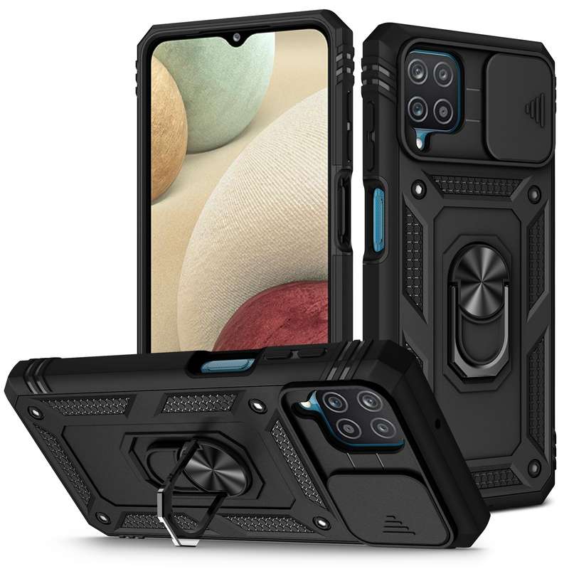 For Samsung Galaxy A12 Sliding Camera Cover Design TPU + PC Protective Case with 360 Degree Rotating