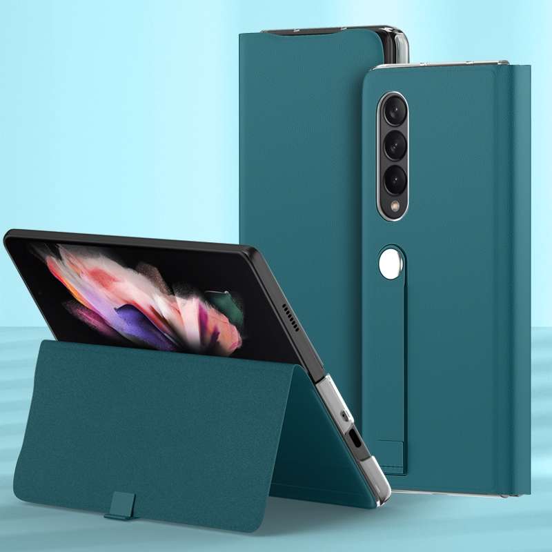 For Samsung Galaxy Z Fold3 5G Plain Leather Horizontal Flip Leather Case with Holder(Brown)
